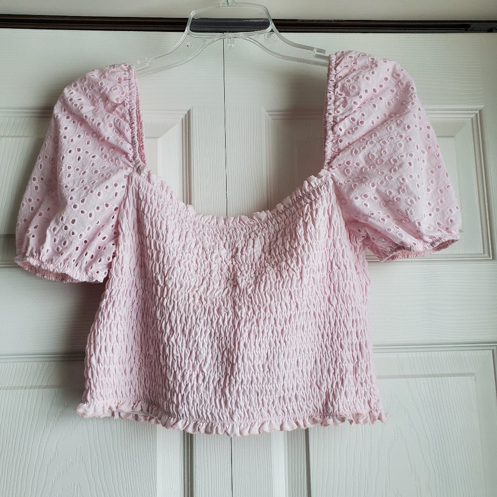 NWOT Puff Sleeve Shirred Crop Top